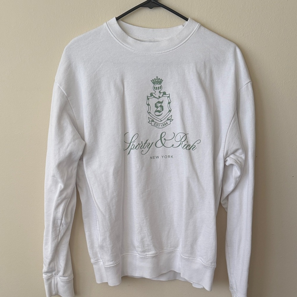 Sporty & Rich New York White and Green Crewneck Sweater